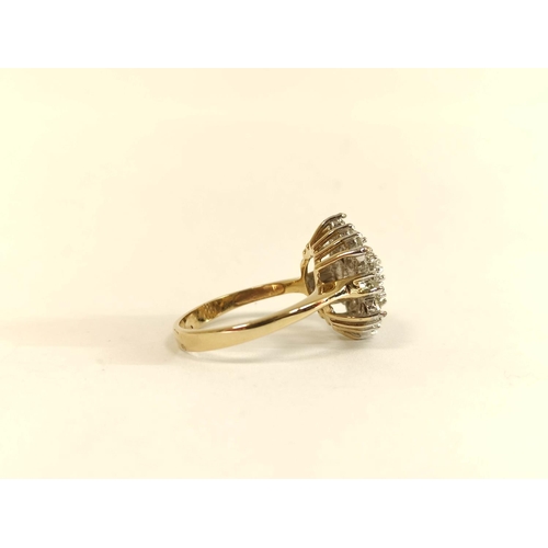 63 - Paste cluster ring in gold, probably 18ct. Size 'P'. 