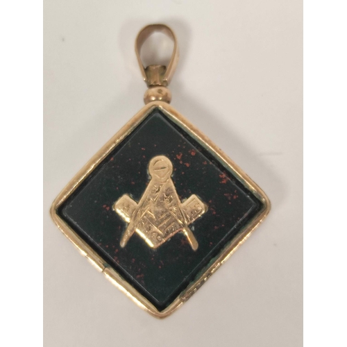 67 - Victorian Masonic watch fob, with motif upon onyx, probably 9ct gold. 