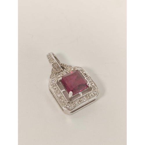 76 - Gucci lady's evening watch, boxed, a pink spinel and diamond pendant in 9ct gold.