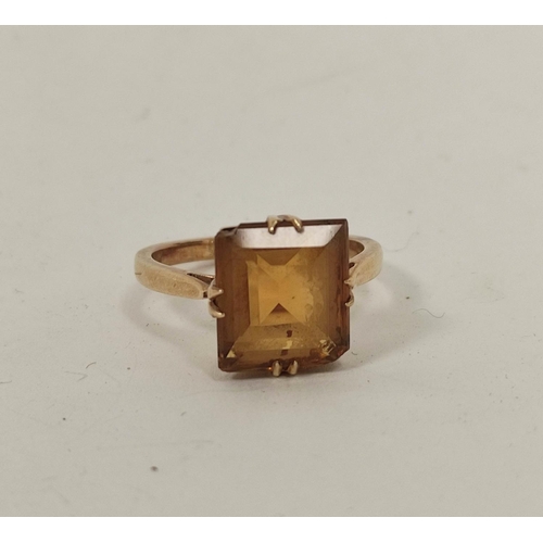 80 - Citrine ring, almost square shape in gold. Size 'K'.