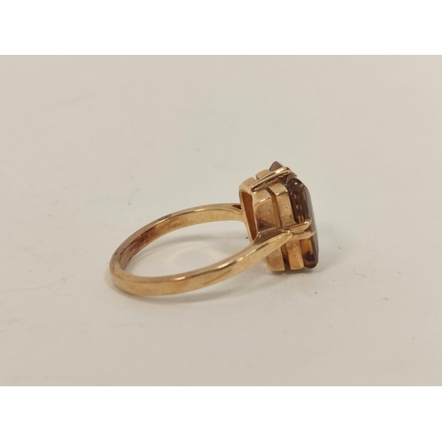 80 - Citrine ring, almost square shape in gold. Size 'K'.