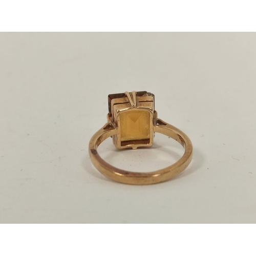 80 - Citrine ring, almost square shape in gold. Size 'K'.