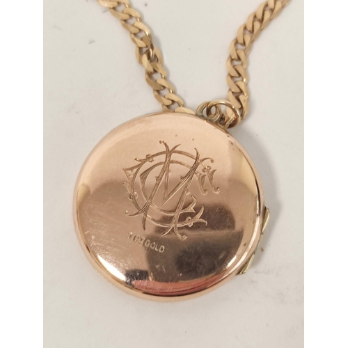 95 - 9ct gold circular locket with necklet, 10g gross. 