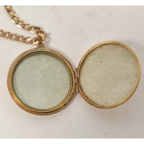 95 - 9ct gold circular locket with necklet, 10g gross. 