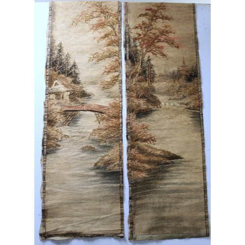 474 - Two 19th or early 20th century Japanese needlework panels, worked in red, brown and cream autumnal h... 