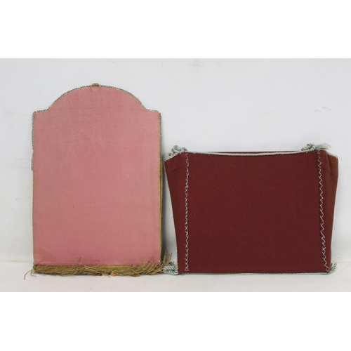 524 - Georgian silk and damask wall pocket of rectangular form with arched top, floral and foliate embroid... 