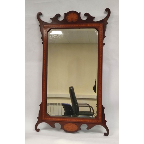 618 - George III style mahogany fretwork wall mirror with scroll decoration, shell patera to top and botto... 