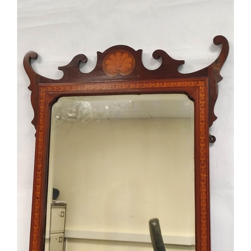 618 - George III style mahogany fretwork wall mirror with scroll decoration, shell patera to top and botto... 