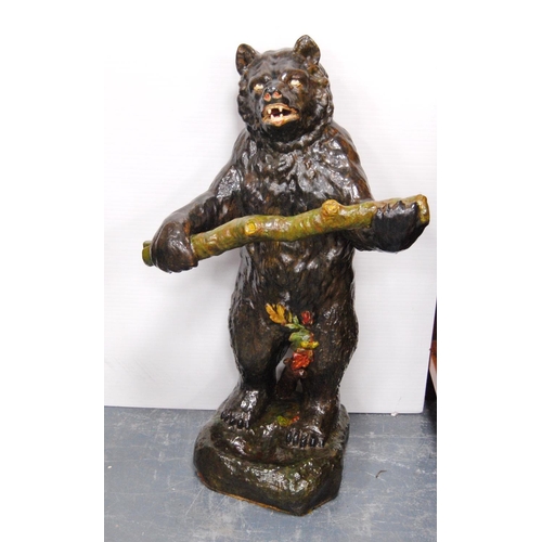 403 - Majolica stick stand attributed to Brownfield modelled as a bear holding a naturalistic branch, glaz... 