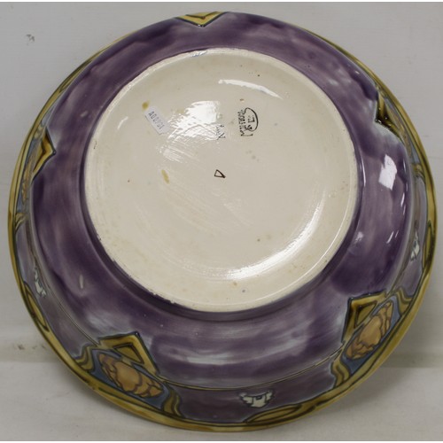 339 - Large Minton Secessionist wash bowl with stylised floral panels in lavender, yellow, ochre and blue,... 