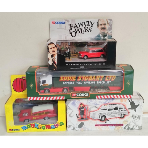 92 - Four Boxed Corgi collectors cars to include The Beatles Newspaper Car & Rita Meter Maid figure 5... 