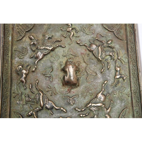 143 - Large Chinese Tang dynasty or later bronze square mirror, 15.5cm.