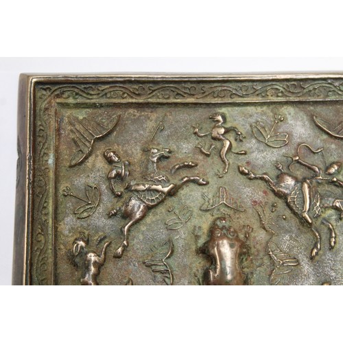 143 - Large Chinese Tang dynasty or later bronze square mirror, 15.5cm.