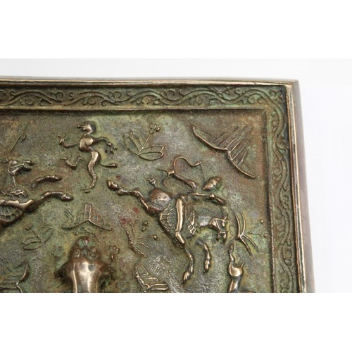 143 - Large Chinese Tang dynasty or later bronze square mirror, 15.5cm.