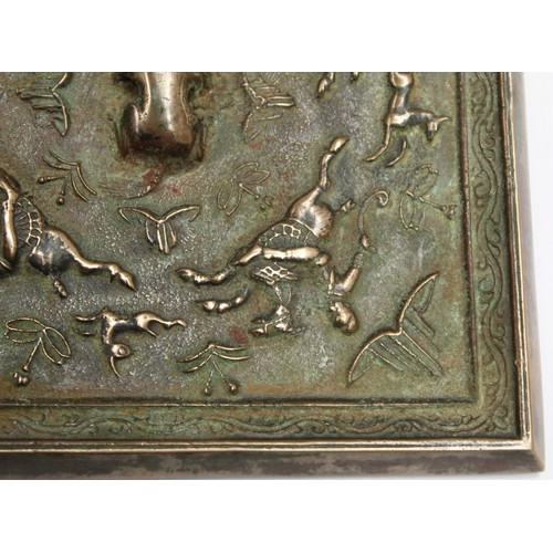 143 - Large Chinese Tang dynasty or later bronze square mirror, 15.5cm.