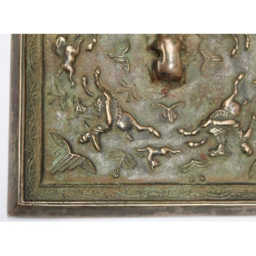 143 - Large Chinese Tang dynasty or later bronze square mirror, 15.5cm.