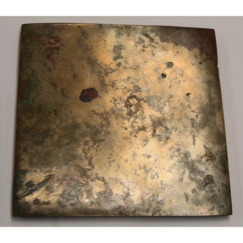 143 - Large Chinese Tang dynasty or later bronze square mirror, 15.5cm.