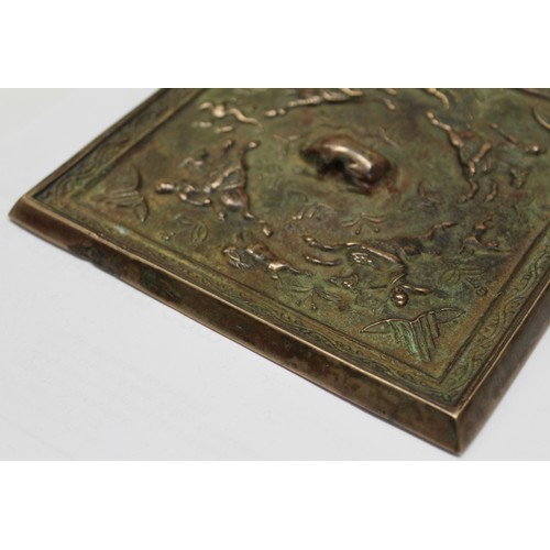 143 - Large Chinese Tang dynasty or later bronze square mirror, 15.5cm.