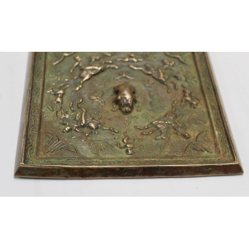 143 - Large Chinese Tang dynasty or later bronze square mirror, 15.5cm.