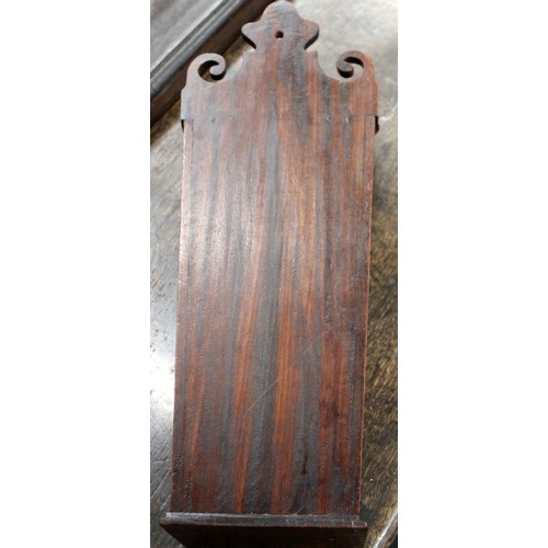 204 - Georgian mahogany hanging candle box of tapered rectangular form with fret cut back and sloping hing... 