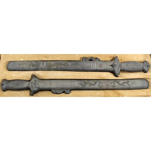 158 - Rare Chinese ink blocks in the form of a pair of swords, fitted box. Late Qing, early 20th century. ... 