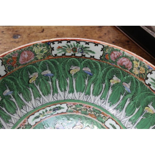 217 - Large Chinese 19th or early C20th century Canton famille rose punch bowl decorated with fern fronds ... 