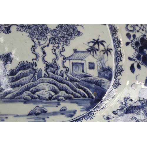 226 - 18th century Chinese blue and white porcelain ashet of octagonal form with central landscape panel s... 