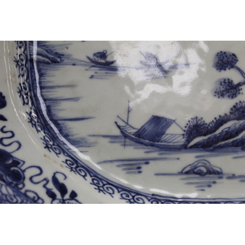 226 - 18th century Chinese blue and white porcelain ashet of octagonal form with central landscape panel s... 