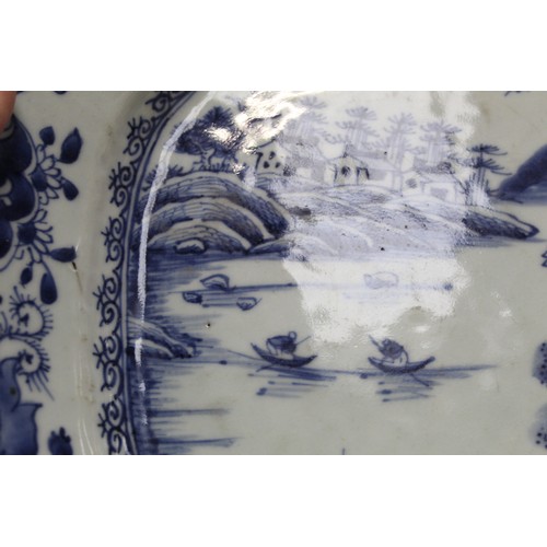 226 - 18th century Chinese blue and white porcelain ashet of octagonal form with central landscape panel s... 