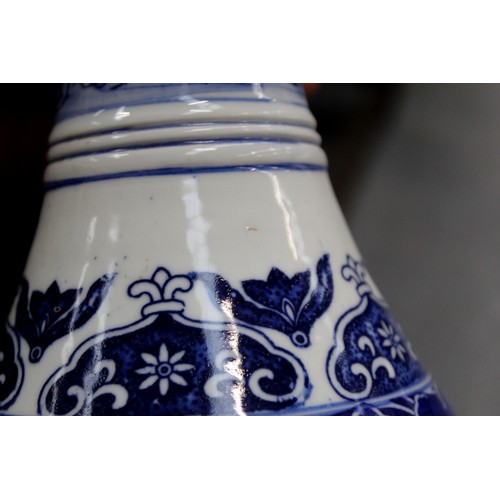 270 - Large Chinese blue and white vase of baluster form with transfer floral and foliate scroll decoratio... 