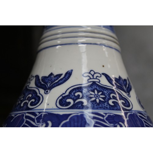 270 - Large Chinese blue and white vase of baluster form with transfer floral and foliate scroll decoratio... 