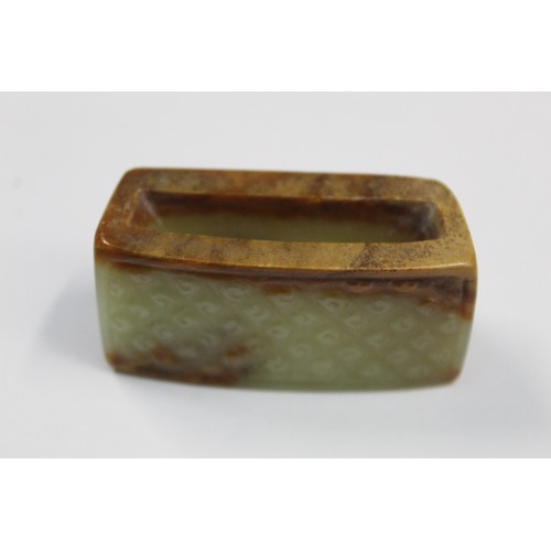 179 - Three Chinese archaic and archaised jade figures to include a repose cat figure, a rectangular toggl... 