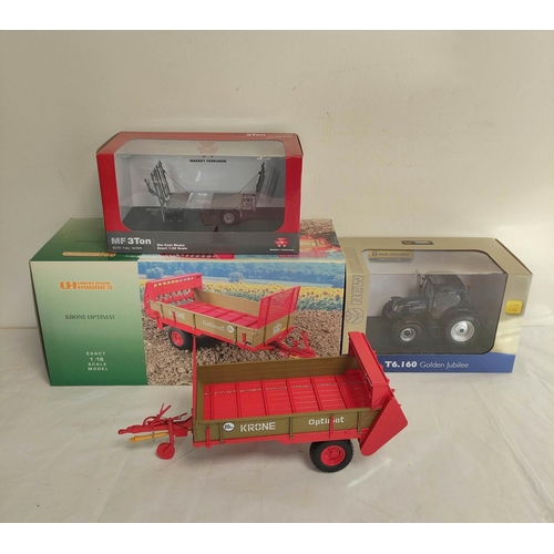 75 - Three Universal Hobbies boxed model tractors and implements to include a 1:32 scale New Holland T6.1... 