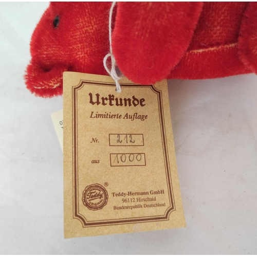 51 - Vintage boxed limited edition 212/1000 red miniature Steiff teddy bear modeled after an earlier exam... 