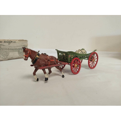 27 - Collection of 1940s/1950s childrens toys to include a boxed Charbens farm wagon and horse in play wo... 