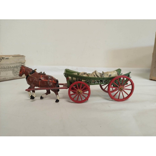 27 - Collection of 1940s/1950s childrens toys to include a boxed Charbens farm wagon and horse in play wo... 