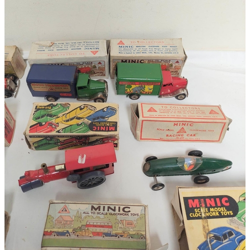 20 - Quantity of clockwork Tri-ang Minic model cars to include two steam rollers, two delivery vans, Vaux... 