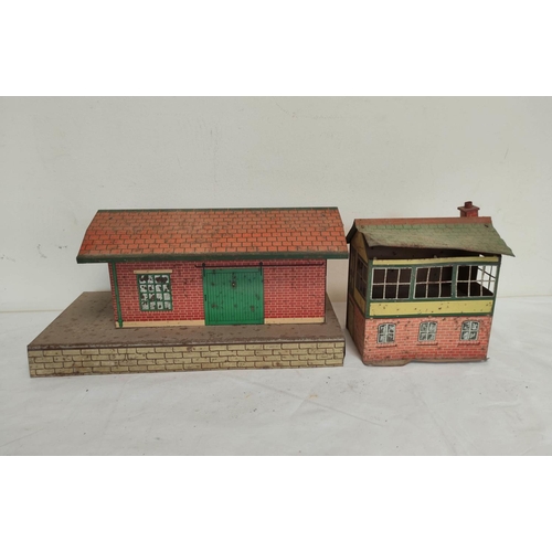 8 - Collection of vintage tin plate toys in poor condition to include two Hornby Meccano stations, a Bri... 