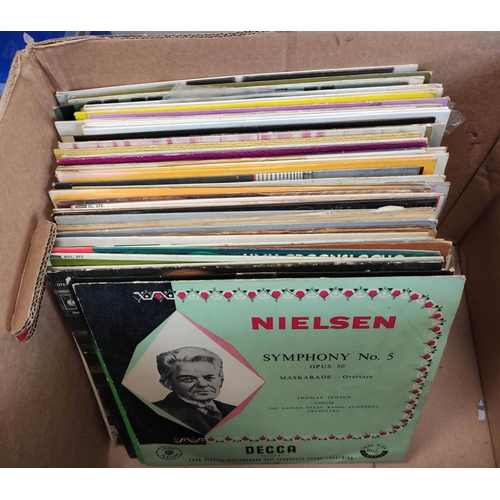 585 - Two boxes of mainly classical records to include Peter and the Wolf on His Masters Voice label in Mo... 