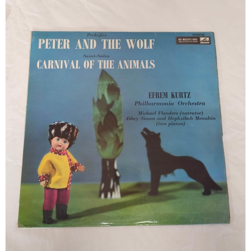 585 - Two boxes of mainly classical records to include Peter and the Wolf on His Masters Voice label in Mo... 