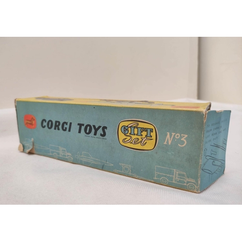 13 - Corgi Toys Gift Set No 3 of a Thunderbird guided missile & RAF Land Rover. Original box. Box rip... 