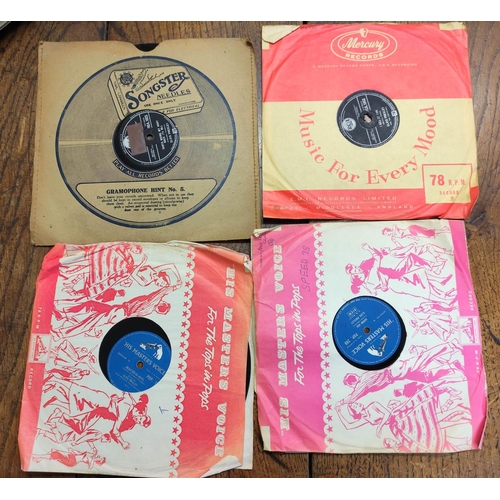 588 - Quantity of 78rpm singles dating from the 1930s-50s to include Elvis Presley on blue HMV label, Rick... 