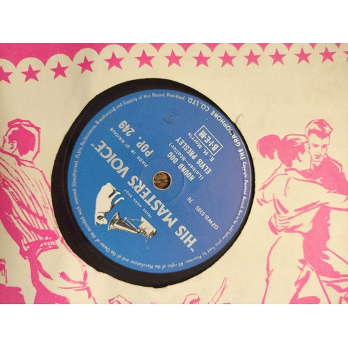 588 - Quantity of 78rpm singles dating from the 1930s-50s to include Elvis Presley on blue HMV label, Rick... 