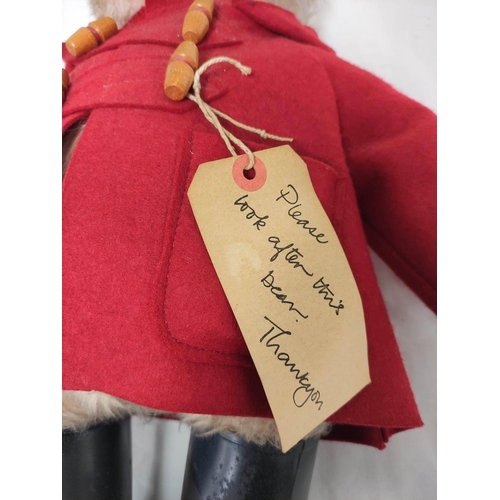 49 - Vintage 1970s Paddington Bear teddy by Gabrielle Designs of Doncaster with wellingtons and toggle ja... 