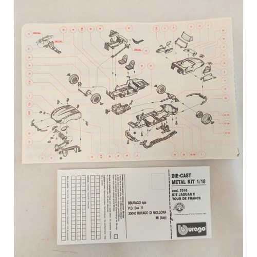 78 - Bburago Kit Jaguar 'E' Cabriolet Tour de France 1961 model no 7016 die cast model complete with box ... 