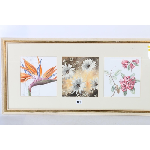 414 - CHRISTINE RUTTER (of Edinburgh), botanical study triptych, watercolour, frame size 42cm x 86cm.