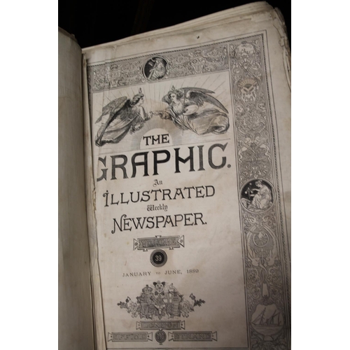 181 - Two leather-bound 'The Graphic and Illustrated Weekly Newspaper' volumes, dated 1889.