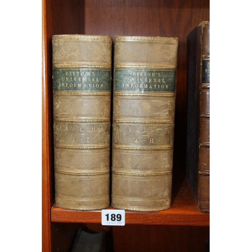 189 - Beeton's Universal Information, 2 vols., leather-bound.