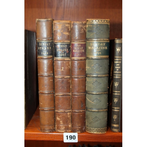 190 - Four leather-bound volumes to include Sunday Strand, 1907 and 1909, Sunday Magazine, etc.