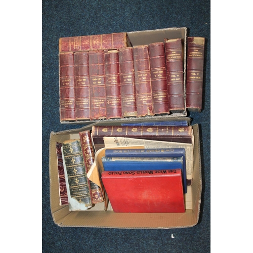 199c - The Harmsworth Encyclopaedia and a box of books containing songbooks and others.